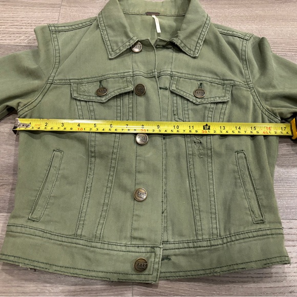 SOLD- Free People Distressed Denim Jacket Green Army Women’s  XS 0 Pretty Little - Picture 16 of 16